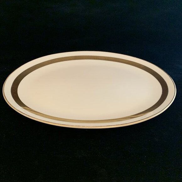 Flintridge China Huntington Oval Serving Platter 14" Gold Band California MCM - Picture 1 of 8
